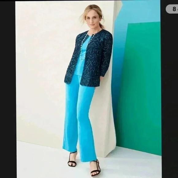 Chico's TRAVELERS NO TUMMY PANT Size 2 Agate Turquoise New with tag - Picture 2 of 5